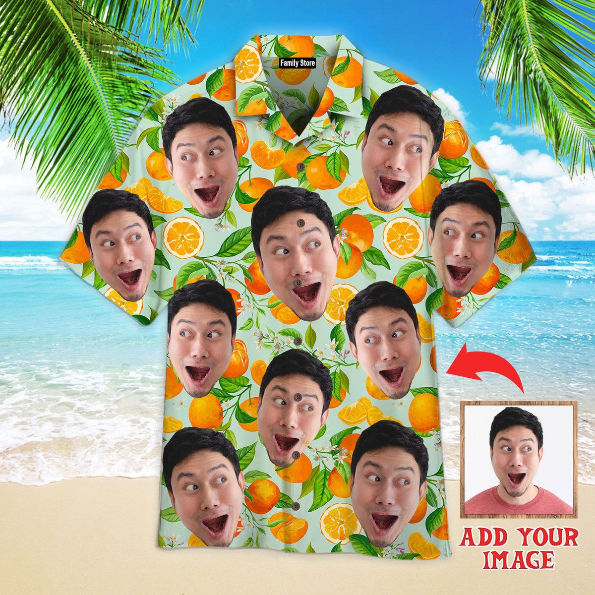 Funny Custom Face On Orange Fruit Custom Hawaiian Shirt