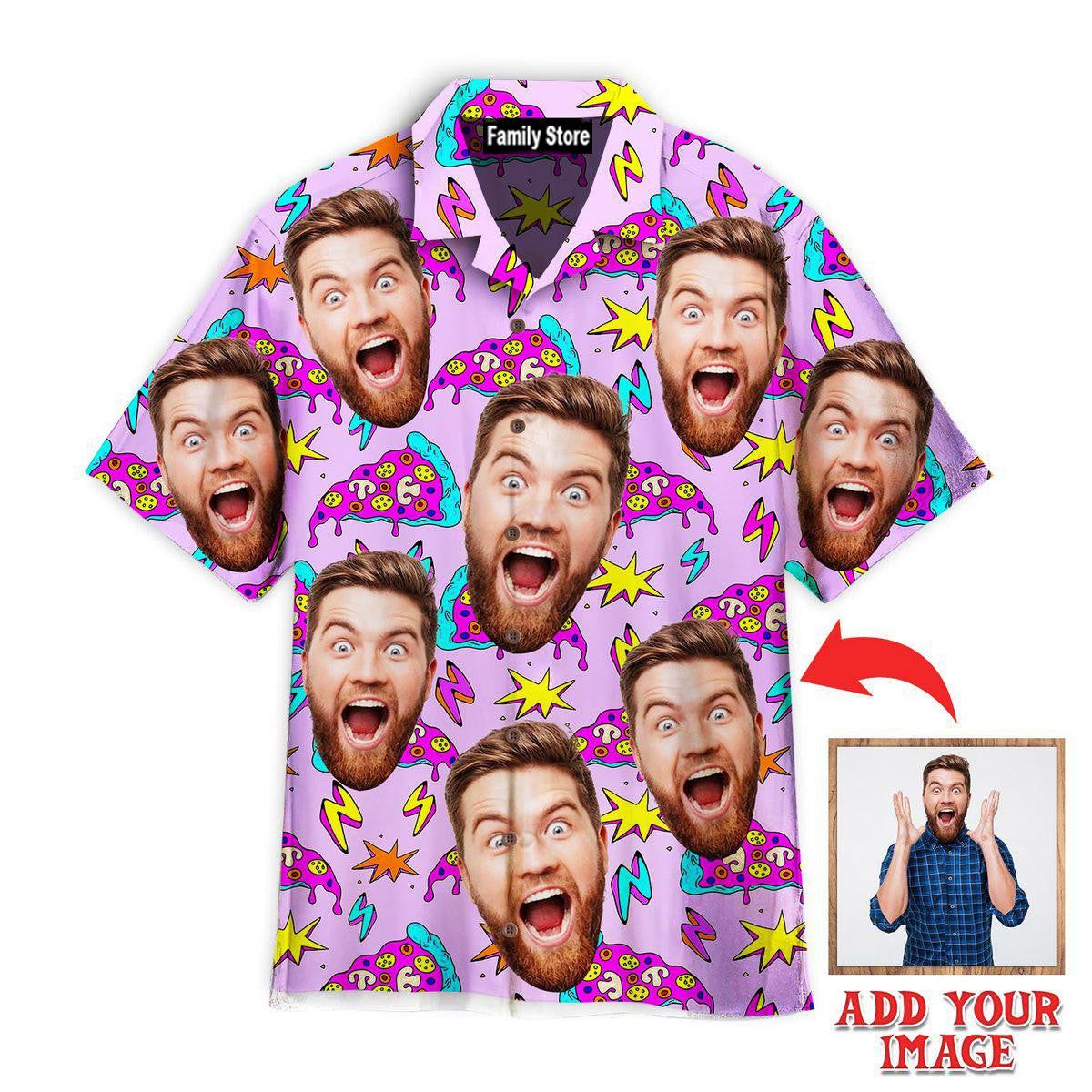 Funny Custom Face Pizza Slices Strikes Custom Hawaiian Shirt - Trendy Aloha