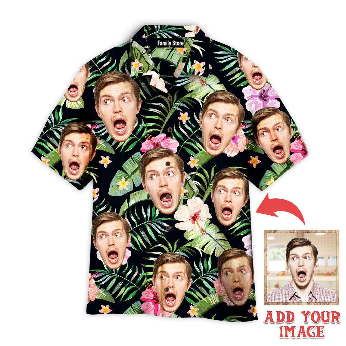 Funny Custom Face Tropical Flowers On Green Custom Hawaiian Shirt Funny Custom Face Tropical Flowers On Green Custom Hawaiian Shirt