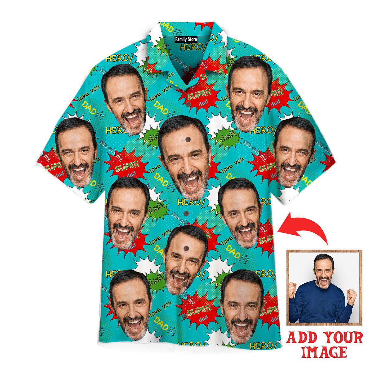 Funny Custom Face Your Funny Photo On Super Dad Comic Style Custom Hawaiian Shirt Funny Custom Face Your Funny Photo On Super Dad Comic Style Custom Hawaiian Shirt