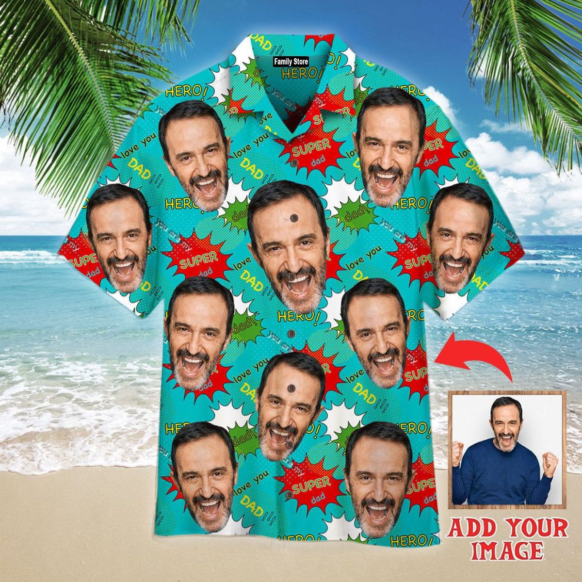 Funny Custom Face Your Funny Photo On Super Dad Comic Style Custom Hawaiian Shirt