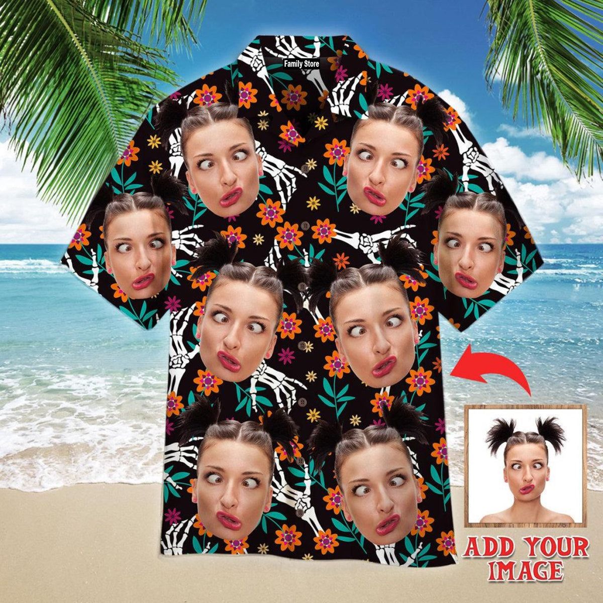 Funny Custom Face Your Photo On Mexican Flower Style Custom Hawaiian Shirt