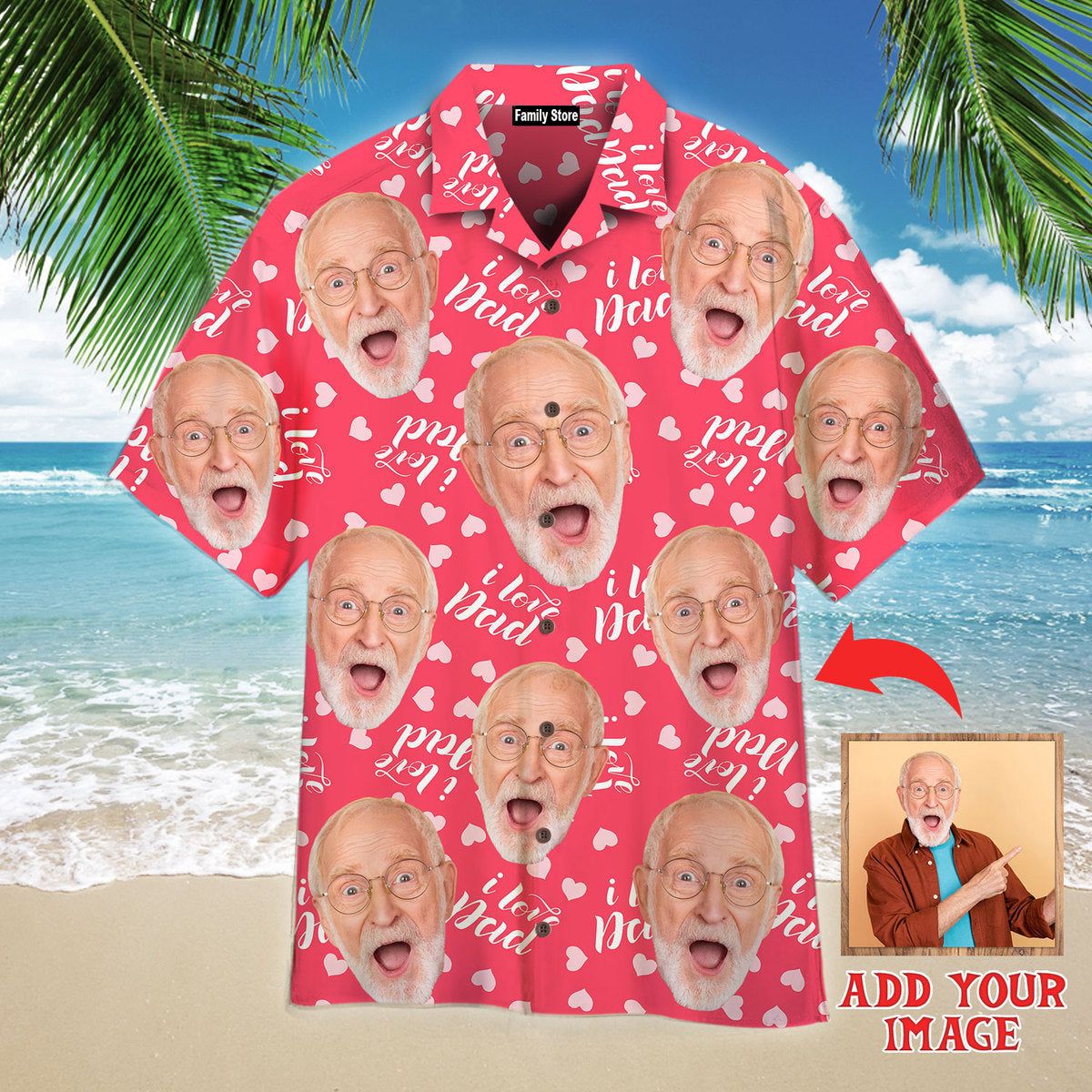 Funny Custom Face Your Photo On Pink Love Dad Style Custom Hawaiian Shirt