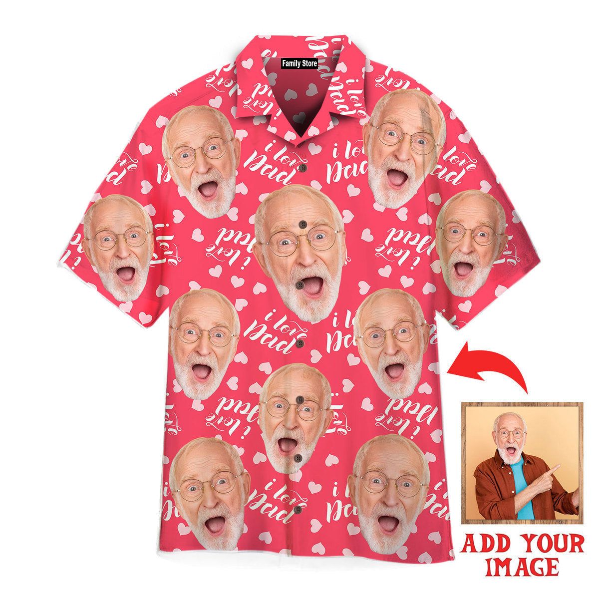 Funny Custom Face Your Photo On Pink Love Dad Style Custom Hawaiian Shirt