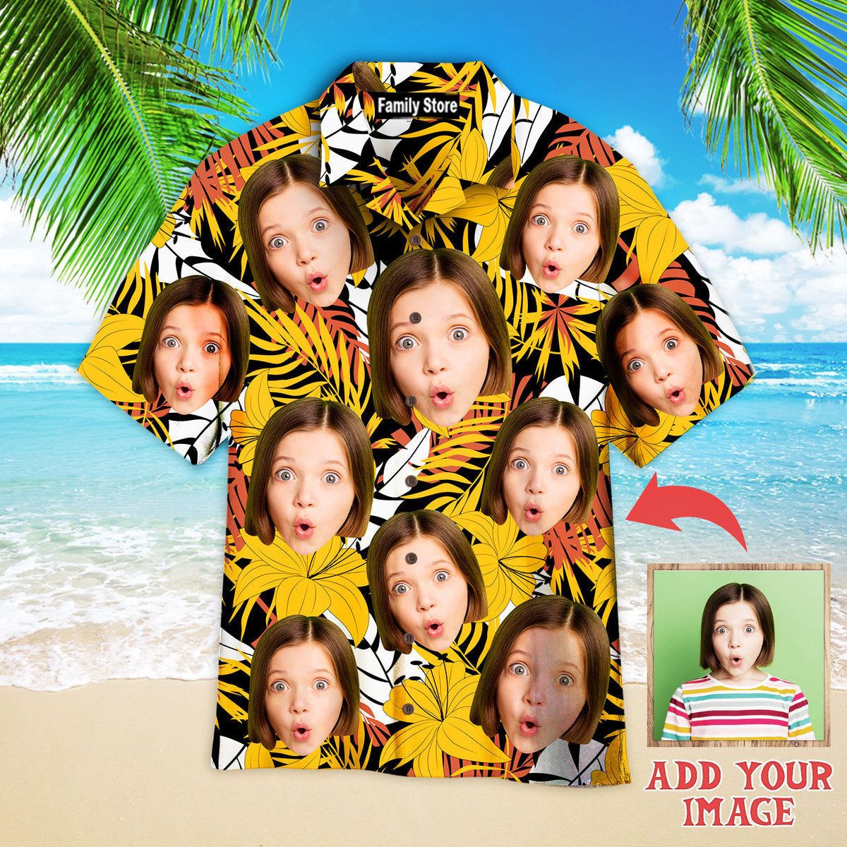 Funny Custom Face Your Photo On Yellow Flower Design Custom Hawaiian Shirt