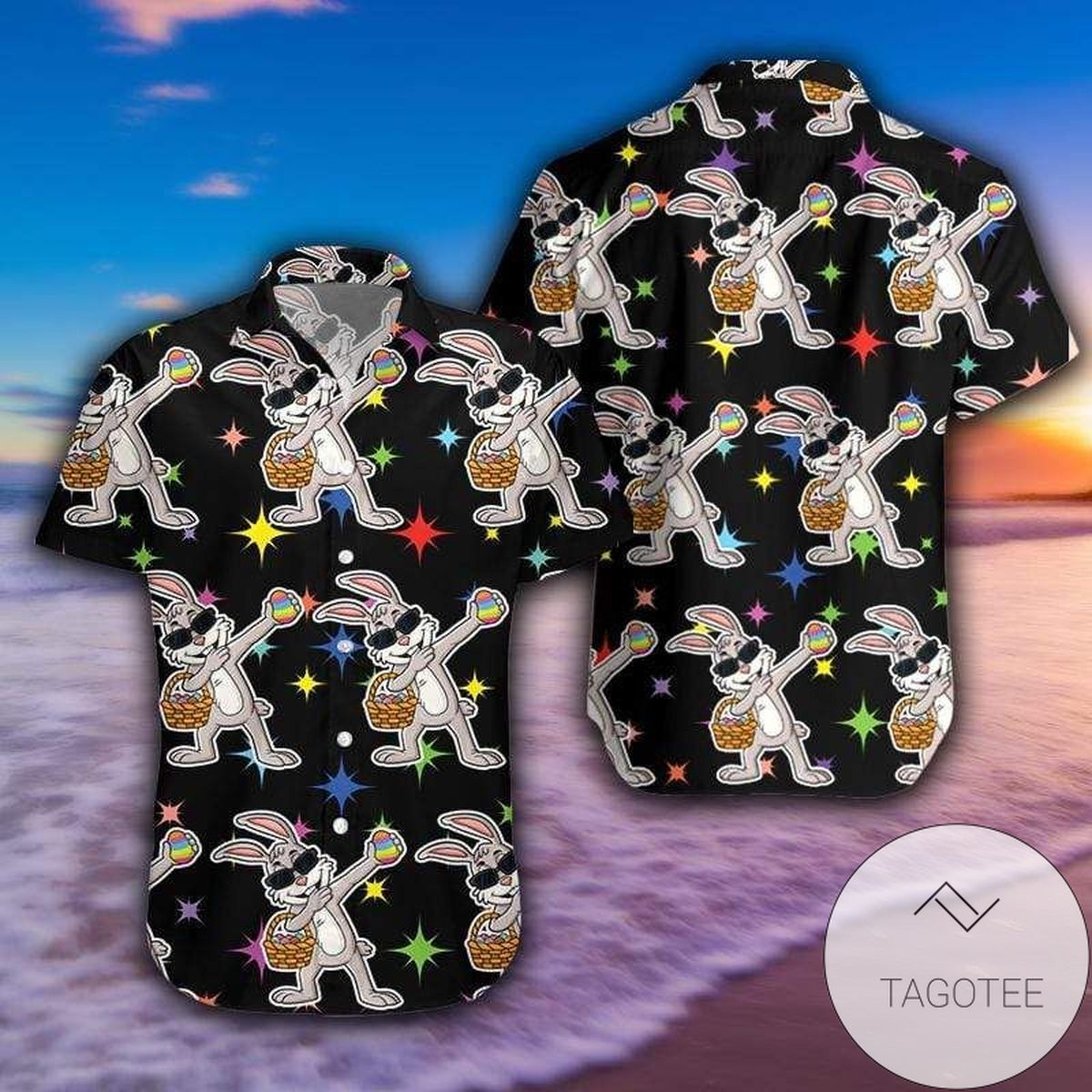 Funny Dabbing Bunny WitEgg Happy Easter Black Hawaiian Shirts