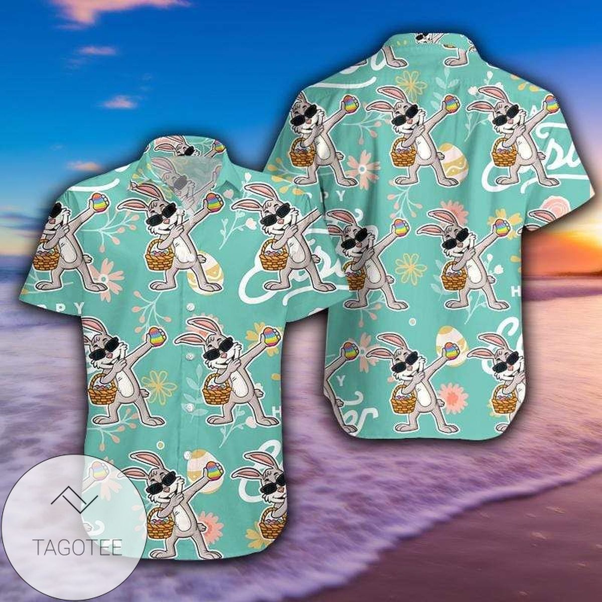 Funny Dabbing Bunny WitEgg Happy Easter Green Hawaiian Shirts