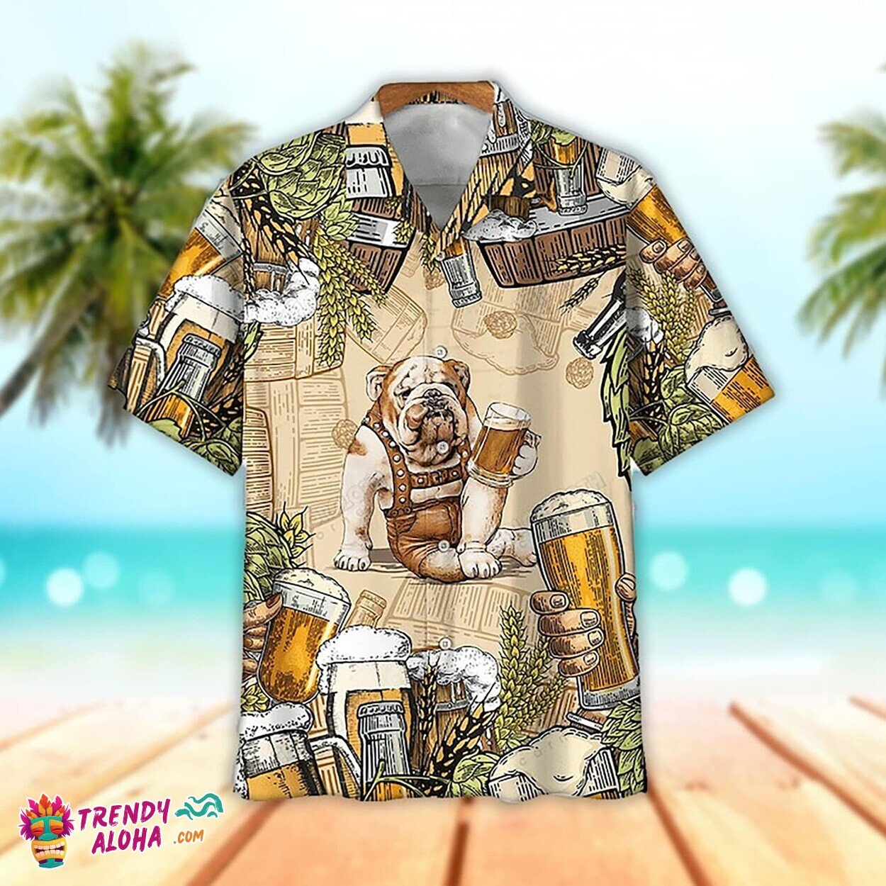 Funny English Bulldog & Bee Custom Unisex Aloha Hawaiian Shirt