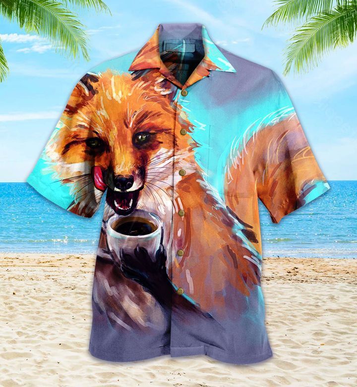 Funny Fox Coffee Orange Trendy Hawaiian Shirt 3D, Fox Lover Trendy Hawaiian Shirt For Summer Gifts