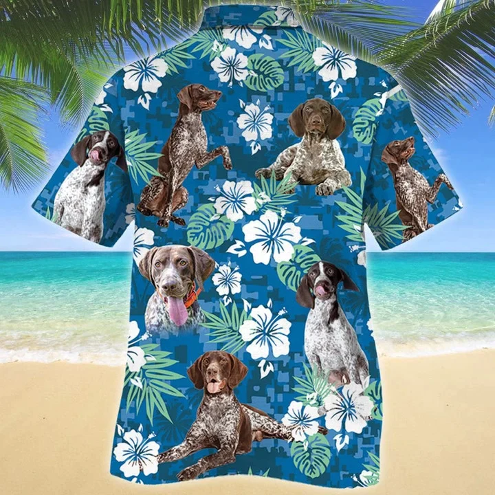 Funny German Shorthaired Pointer Dog Lovers Blue Camouflage Style Trendy Hawaiian Shirt