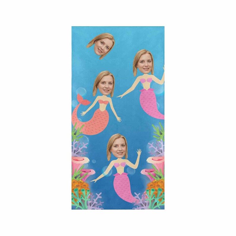 Funny Mermaid Photo Personalized Beach Towels Bachelorette Theme Funny Mermaid Photo Personalized Beach Towels Bachelorette Theme