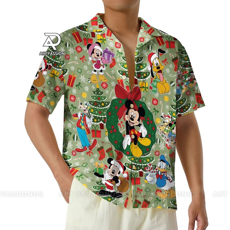 Funny Mickey Hawaiian Christmas Tree Disney World Disneyland Button Shirt Funny Mickey Hawaiian Christmas Tree Disney World Disneyland Button Shirt