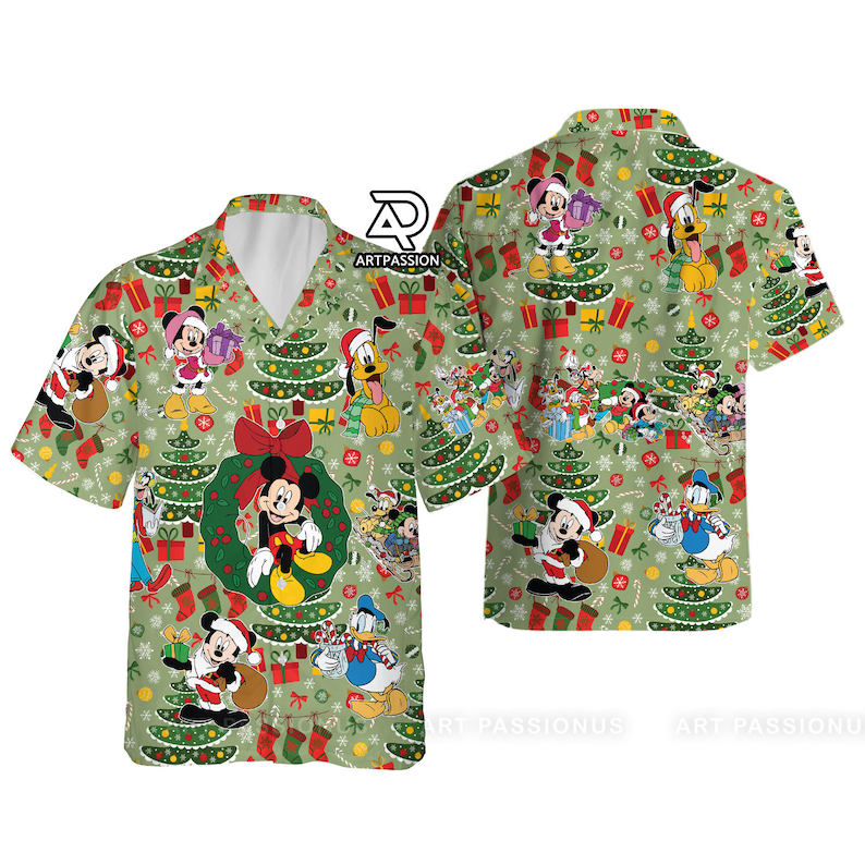 Funny Mickey Tree Disney Christmas Hawaiian Shirts World Disneyland Button