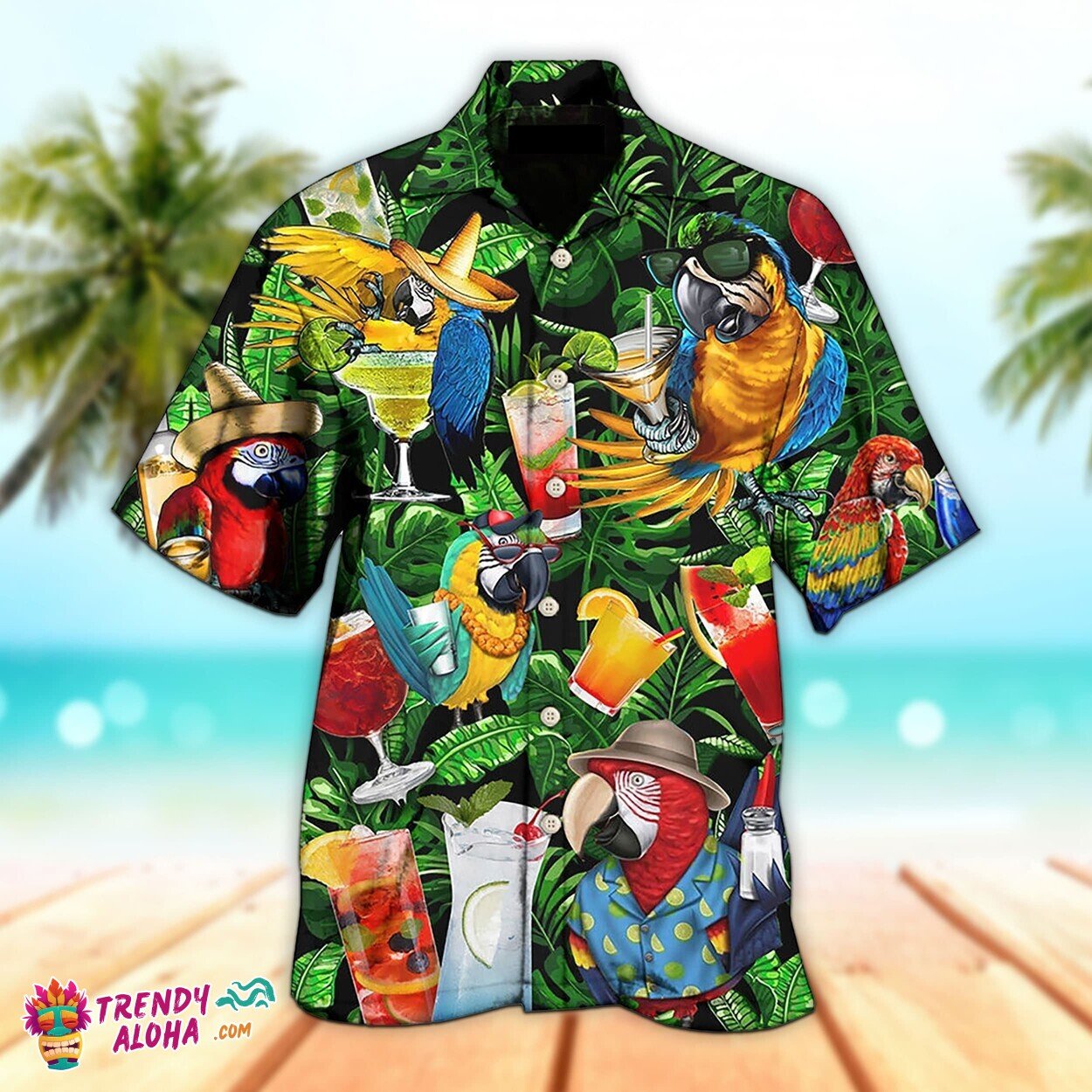 Funny Parrot Cocktail Style Custom Hawaiian Short Sleeve Father’s Day