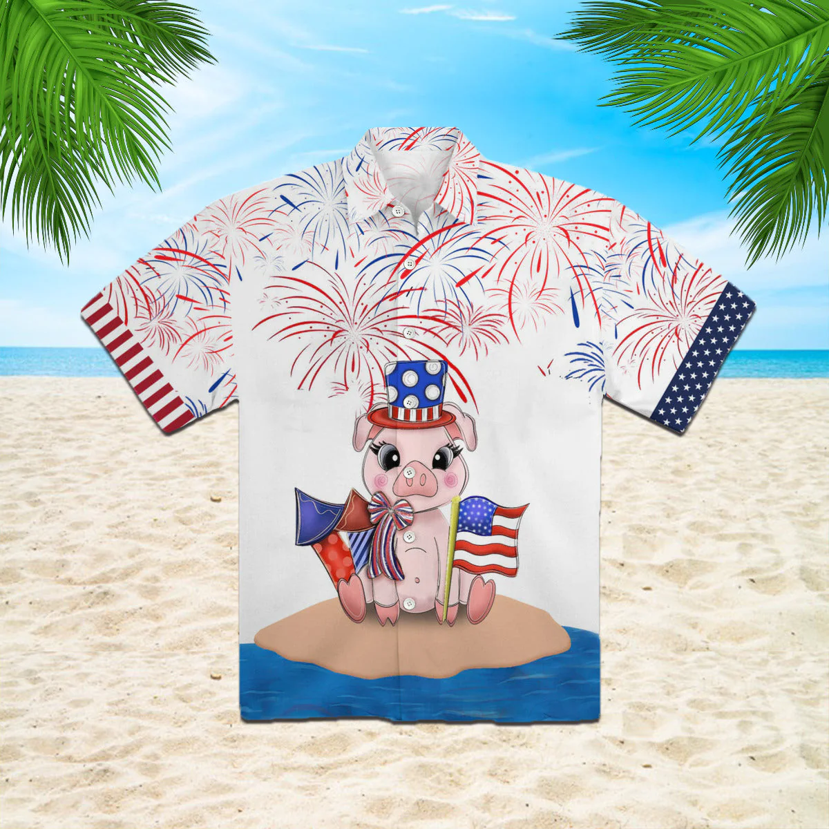 Funny Pig American Flag Firework Trendy Hawaiian Shirt For Aloha Shirt