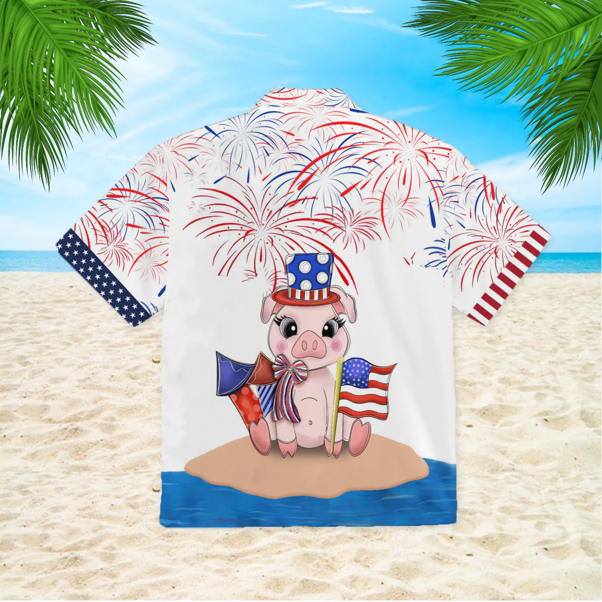 Funny Pig American Flag Firework Trendy Hawaiian Shirt For Aloha Shirt