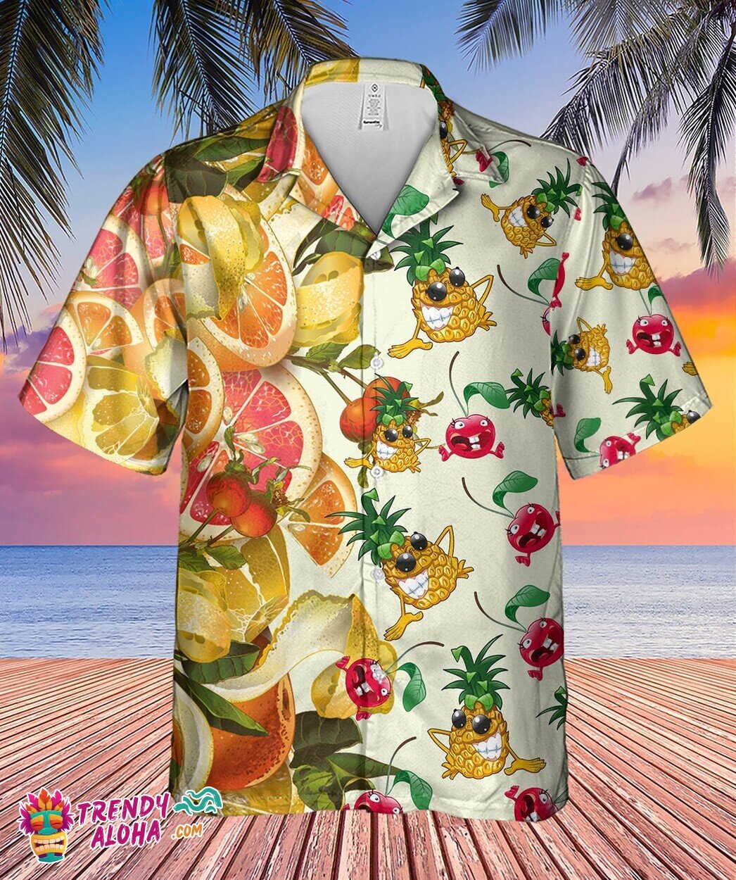 Funny Pineapple & Cherry Tropical Hawaiian Aloha Summer Shirt