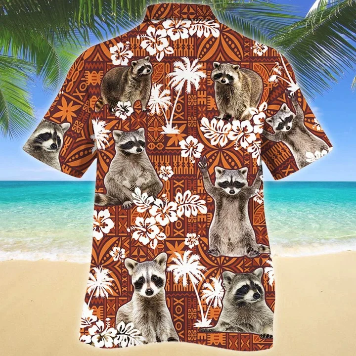 Funny Raccoon On Red Tribal Trendy Hawaiian Shirt, Summer Trendy Hawaiian Shirt Men