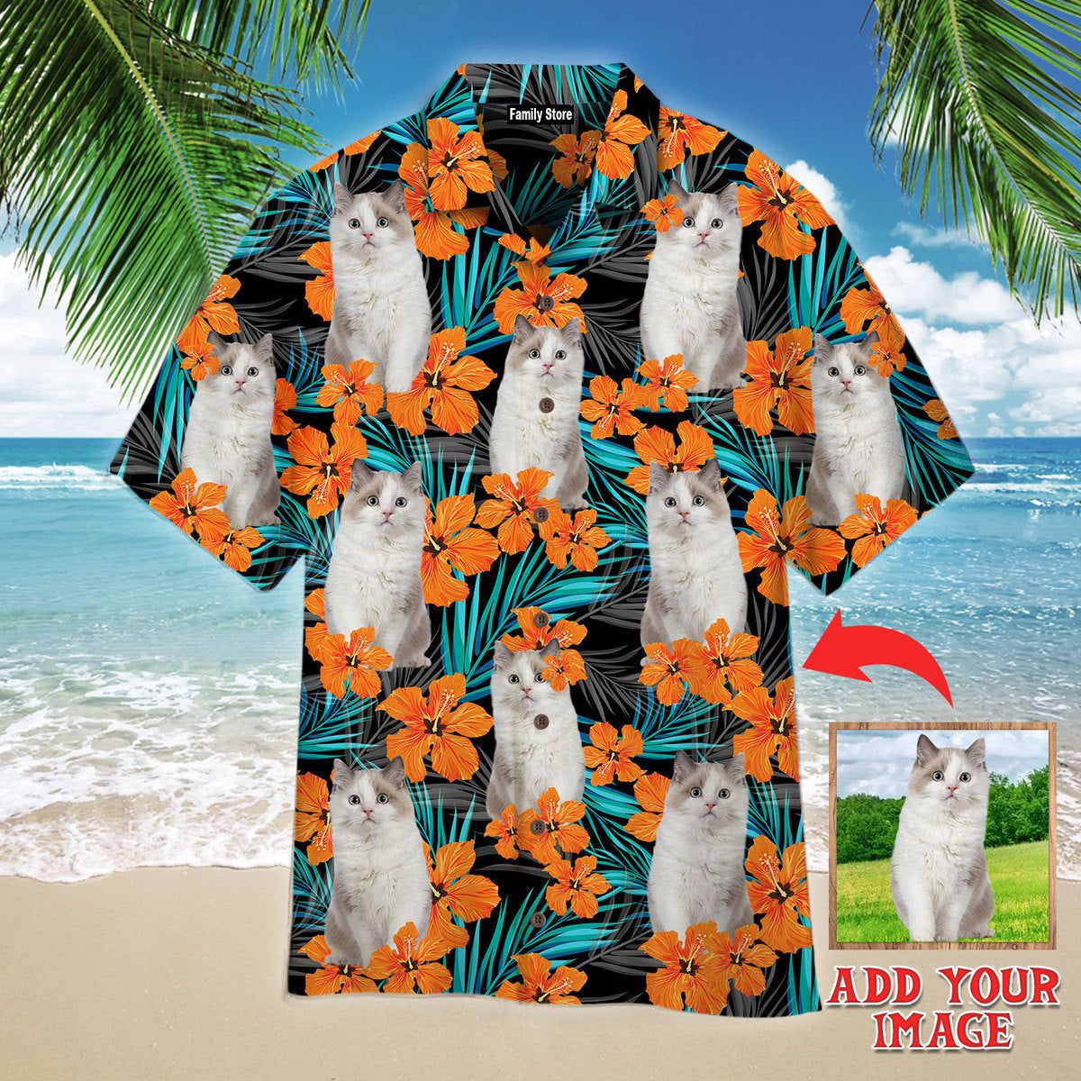 Funny Ragdoll Cat In Orange Floral Tropical Custom Hawaiian Shirt
