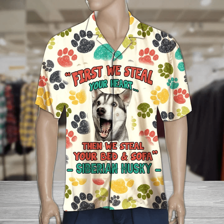 Funny Siberian Husky Steal Your Heart And Steal Your Bed Pattern Trendy Hawaiian Shirt