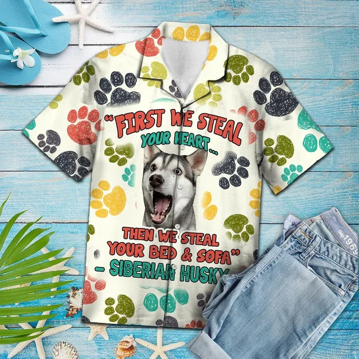 Funny Siberian Husky Steal Your Heart And Steal Your Bed Pattern Trendy Hawaiian Shirt Funny Siberian Husky Steal Your Heart And Steal Your Bed Pattern Trendy Hawaiian Shirt