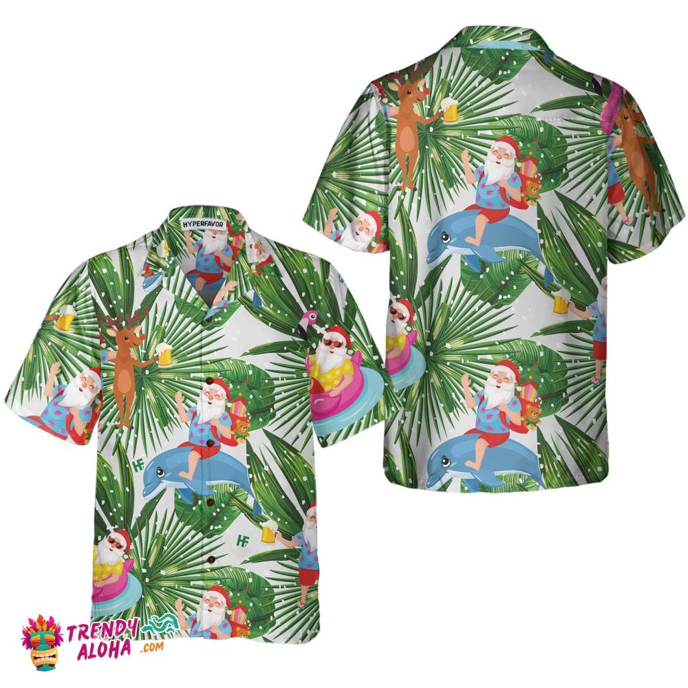 Funny Tropical Christmas Hawaiian Shirt, Funny Santa Claus Shirt For Christmas Funny Tropical Christmas Hawaiian Shirt, Funny Santa Claus Shirt For Christmas