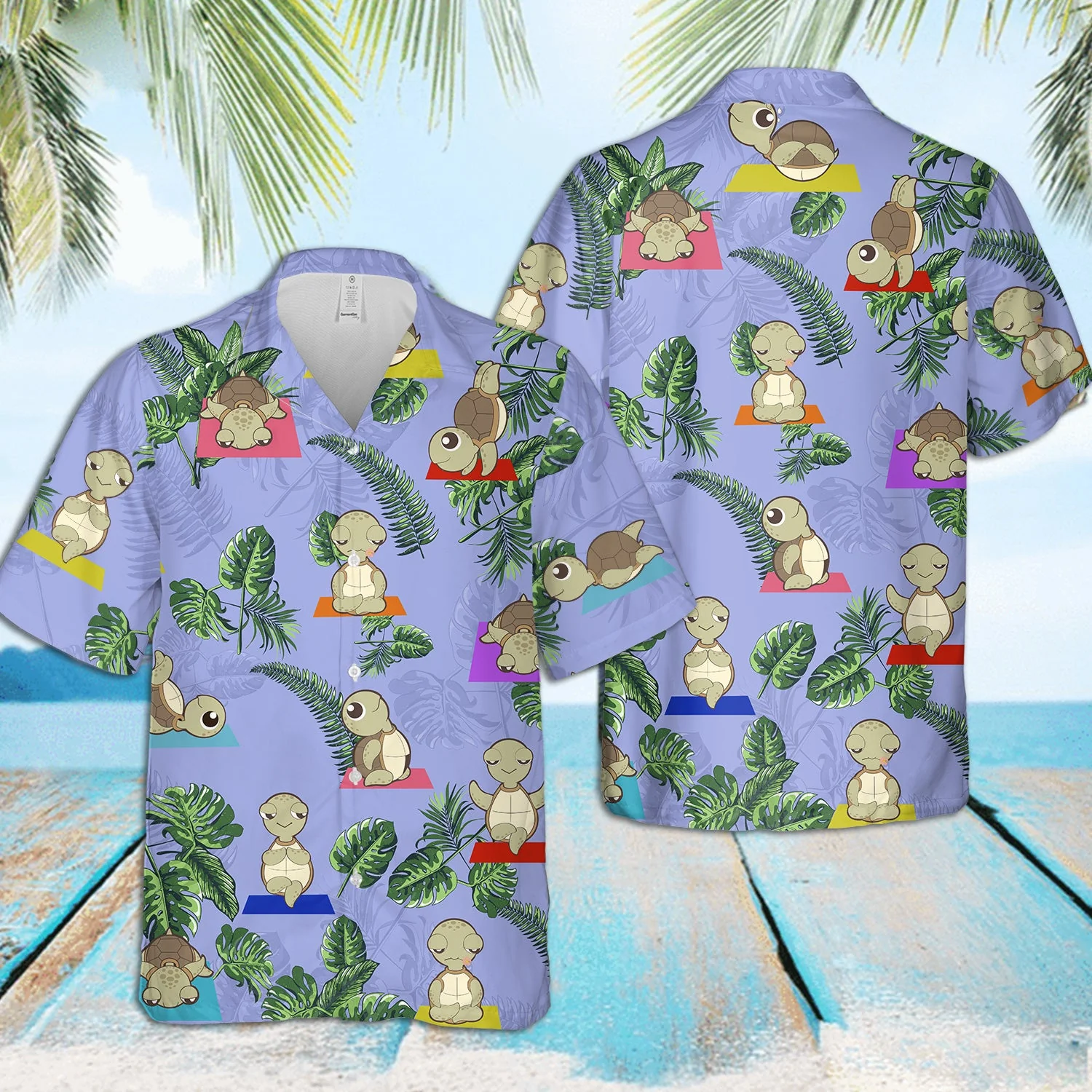 Funny Turtle Yoga Practice Trendy Hawaiian Shirt, Turtle Lover Trendy Hawaiian Shirt For