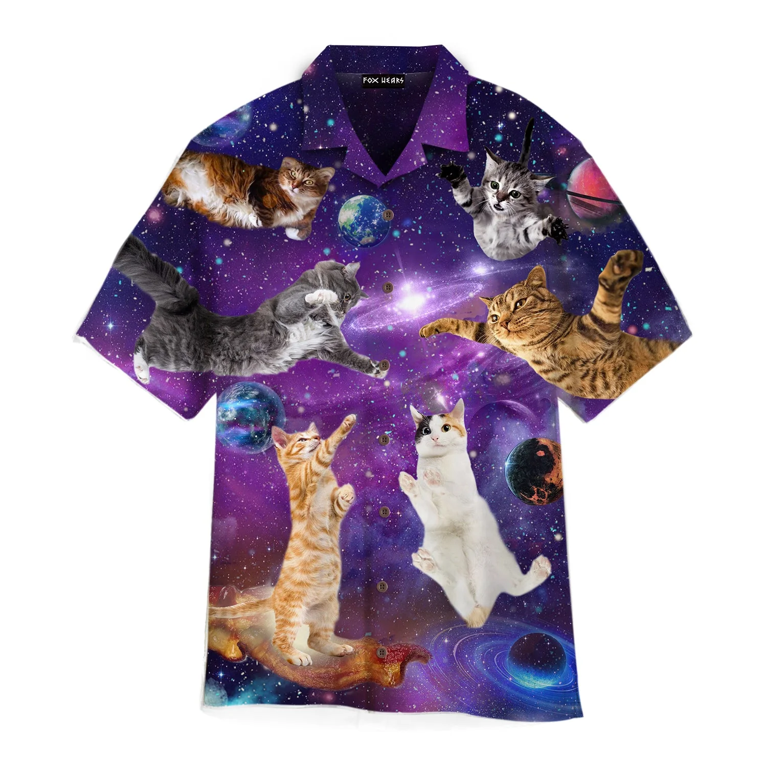 Galaxy Backdrop with Cat Silhouette Hawaiian Shirt