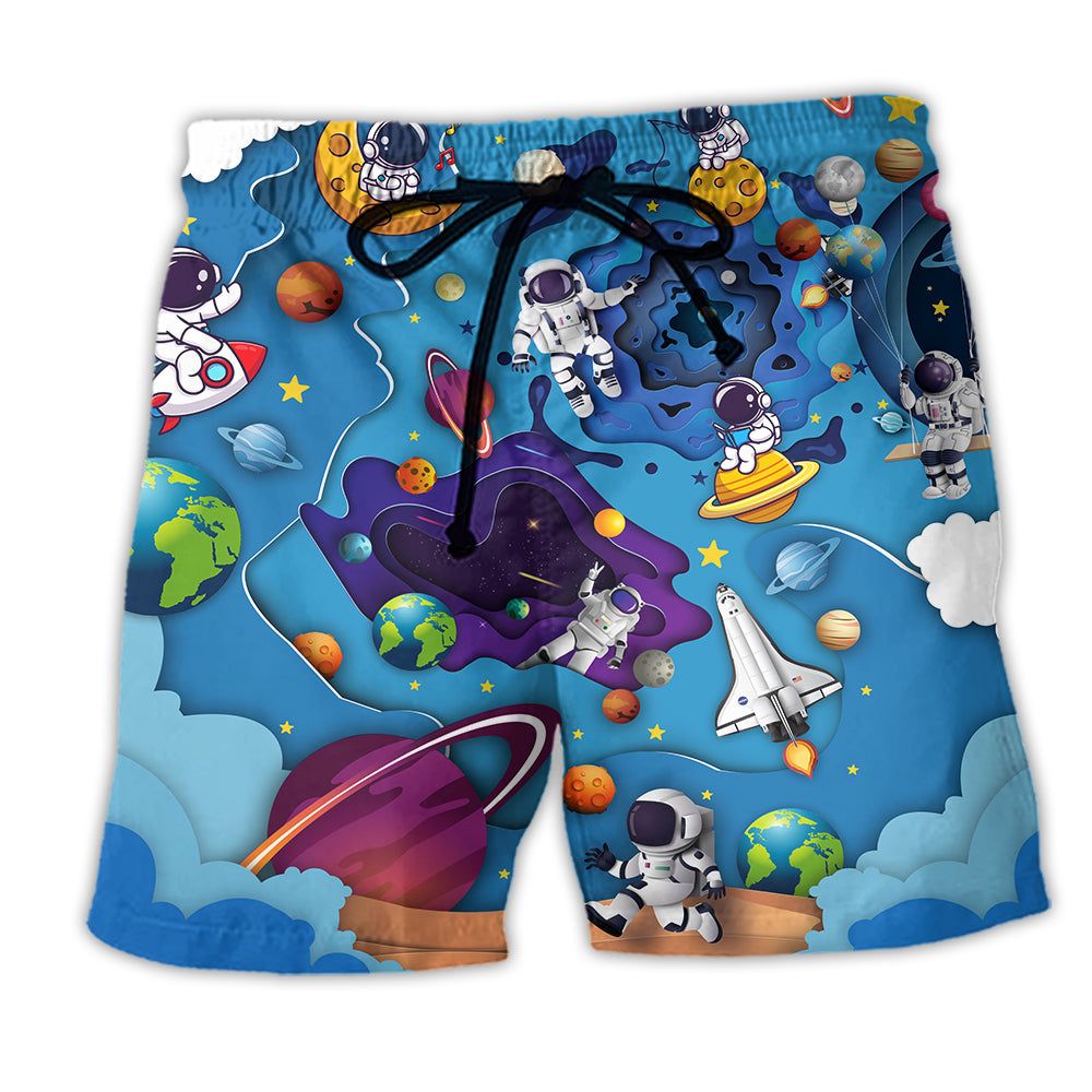 Galaxy Spaceship Fly To Galaxy Lovely Trendy Aloha Hawaiian Beach Shorts