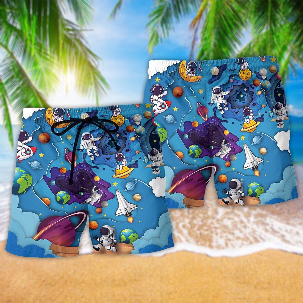 Galaxy Spaceship Fly To Galaxy Lovely Trendy Aloha Hawaiian Beach Shorts