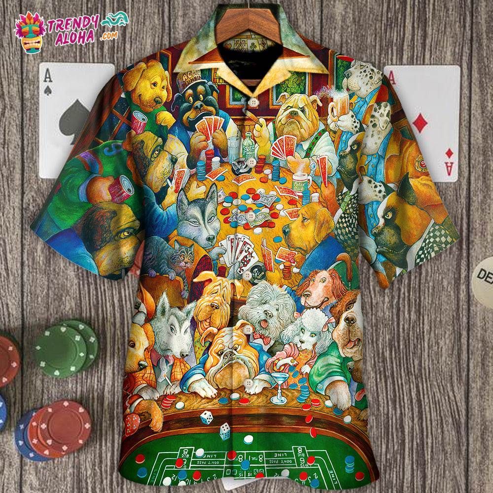 Gambling Dog Canines Playing Poker Hawaiian Shirt – Trendy Aloha