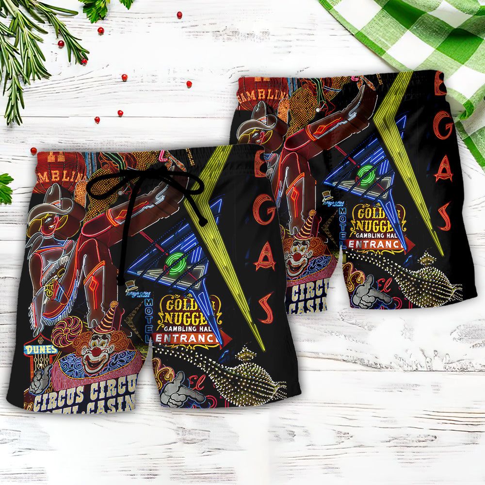 Gambling Vintage Casino Neon Signs At Night Trendy Aloha Hawaiian Beach Shorts