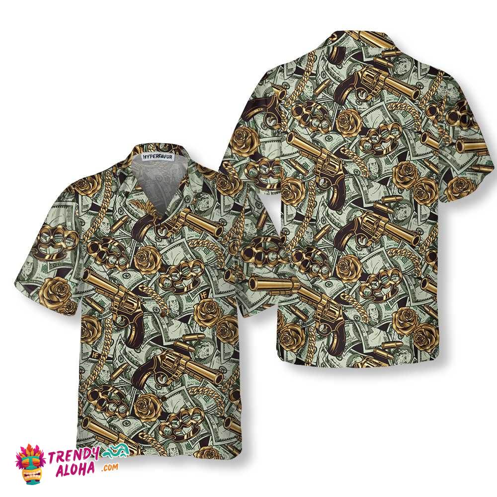 Gangster And Money Vintage Seamless Pattern Hawaiian Shirt, Short Sleeve Money Shirt For Men Gangster And Money Vintage Seamless Pattern Hawaiian Shirt, Short Sleeve Money Shirt For Men