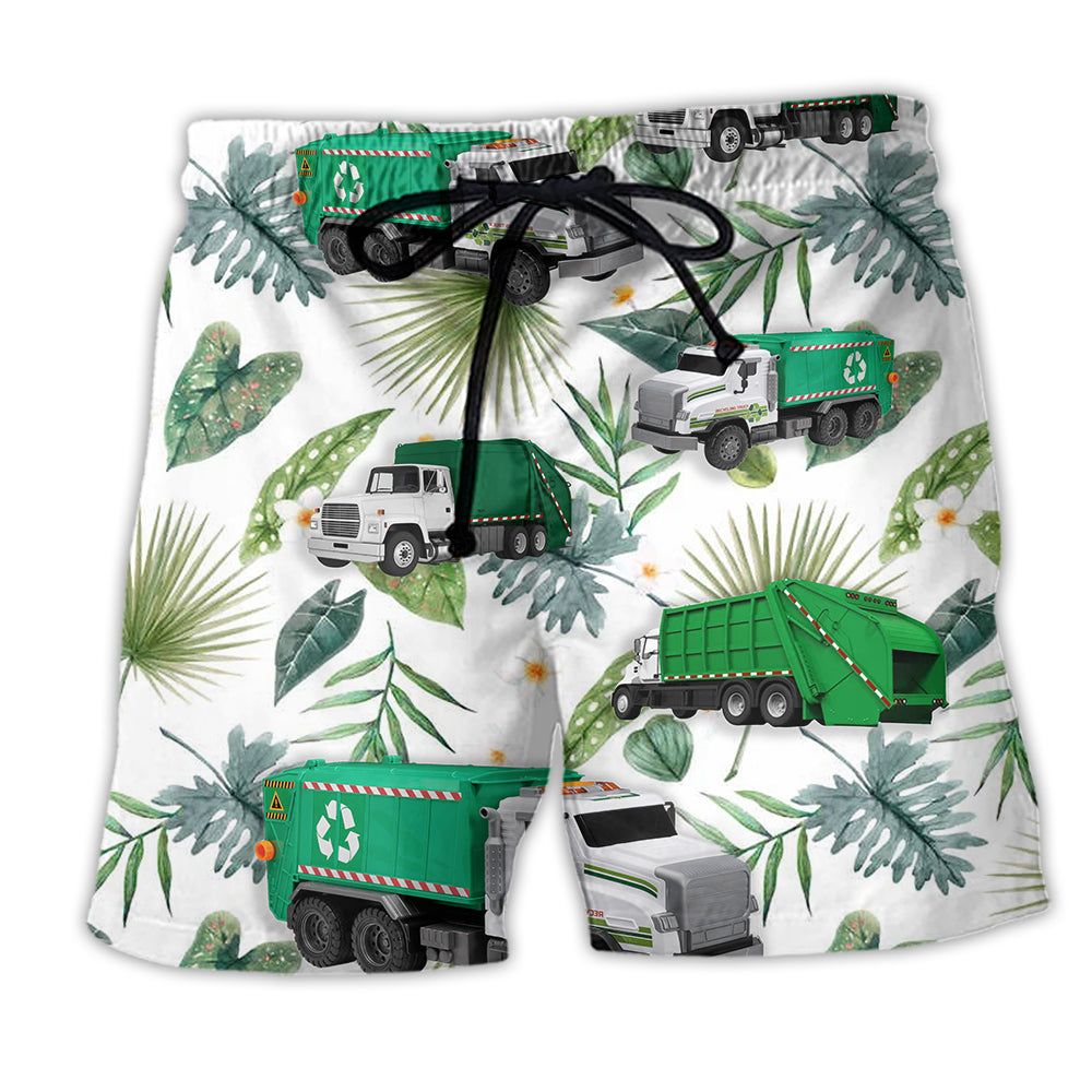 Garbage Truck Tropical Leaf So Basic Trendy Aloha Hawaiian Beach Shorts Garbage Truck Tropical Leaf So Basic Trendy Aloha Hawaiian Beach Shorts