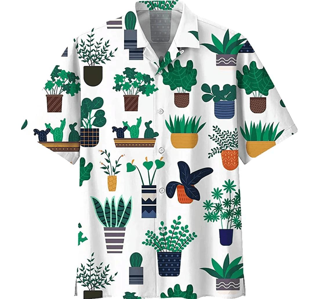 Gardening Hawaii Shirt Gardening Plants Pots Pattern White Aloha Shirt Gardening Trendy Hawaiian Shirt