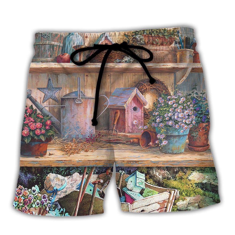 Gardening I Live In The Garden I Just Sleep In The House Vintage Art Trendy Aloha Hawaiian Beach Shorts Gardening I Live In The Garden I Just Sleep In The House Vintage Art Trendy Aloha Hawaiian Beach Shorts
