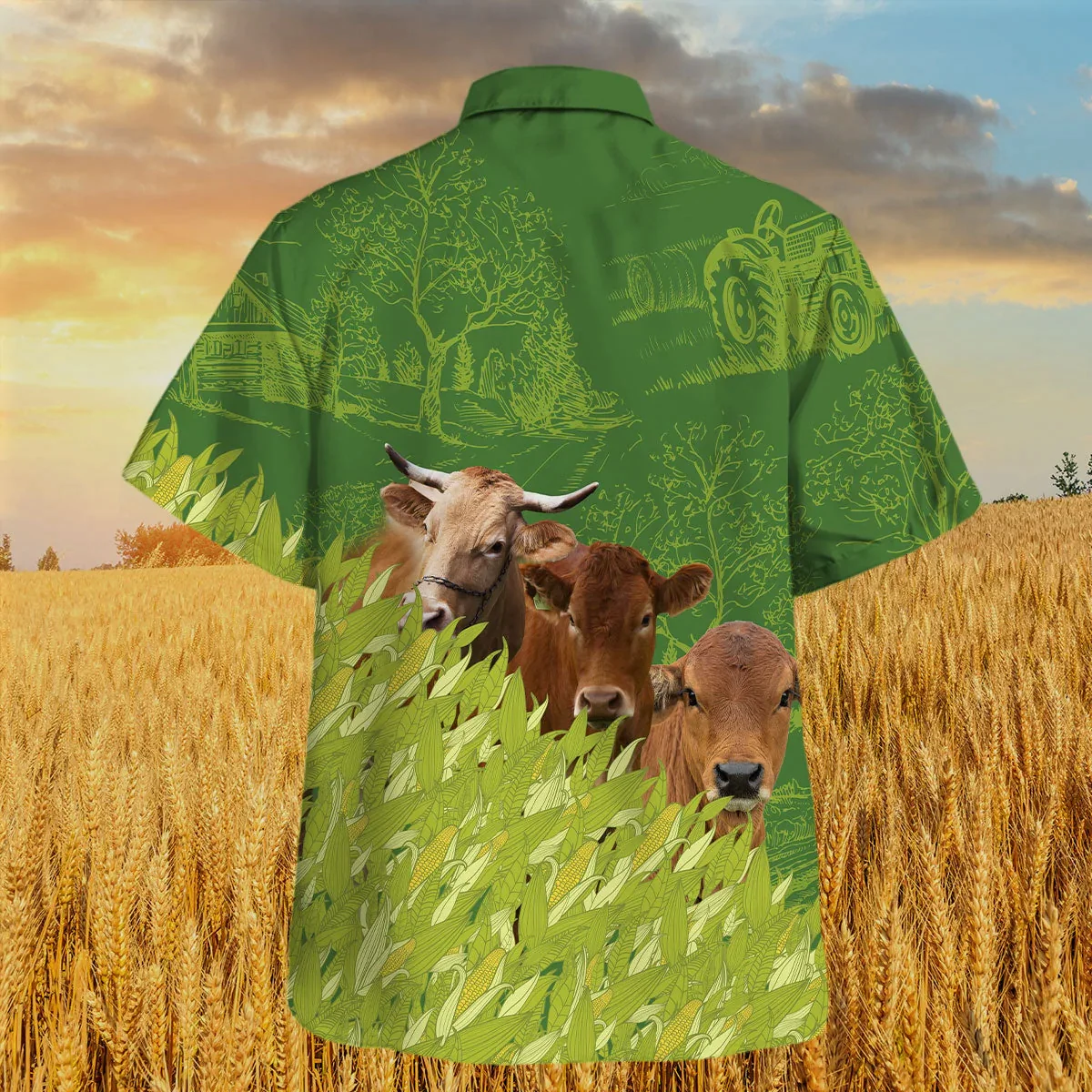 Gelbvieh Farm Corn Pattern Trendy Hawaiian Shirt, Cow Trendy Hawaiian Shirt, Summer Trendy Hawaiian Shirt For Men And Women