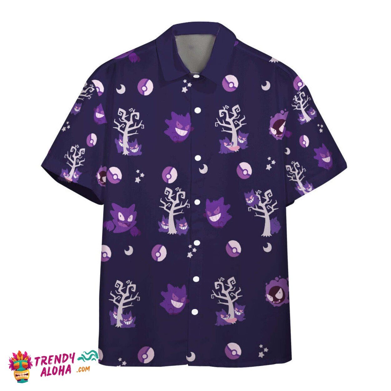 Gengar Spirit Spooky Vibe Fun Beach Hawaiian Ghostly Shirt