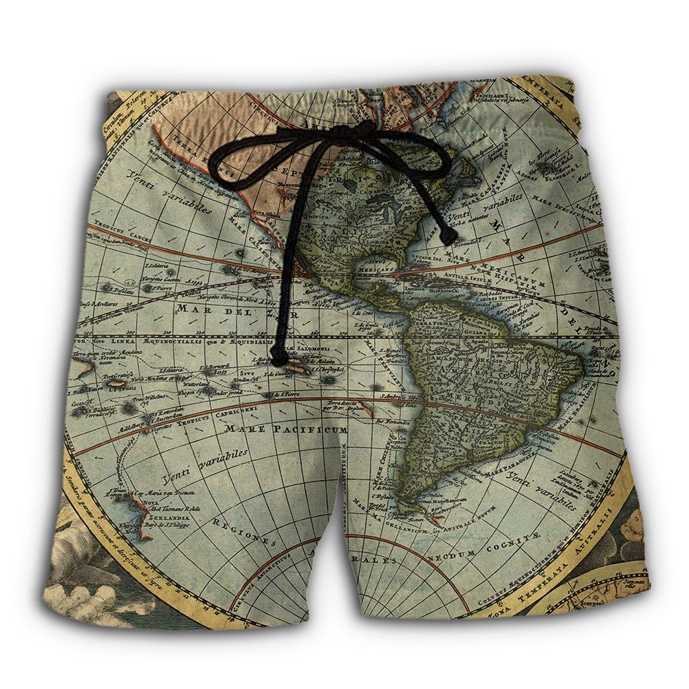 Geography World Map Vintage Trendy Aloha Hawaiian Beach Shorts Geography World Map Vintage Trendy Aloha Hawaiian Beach Shorts