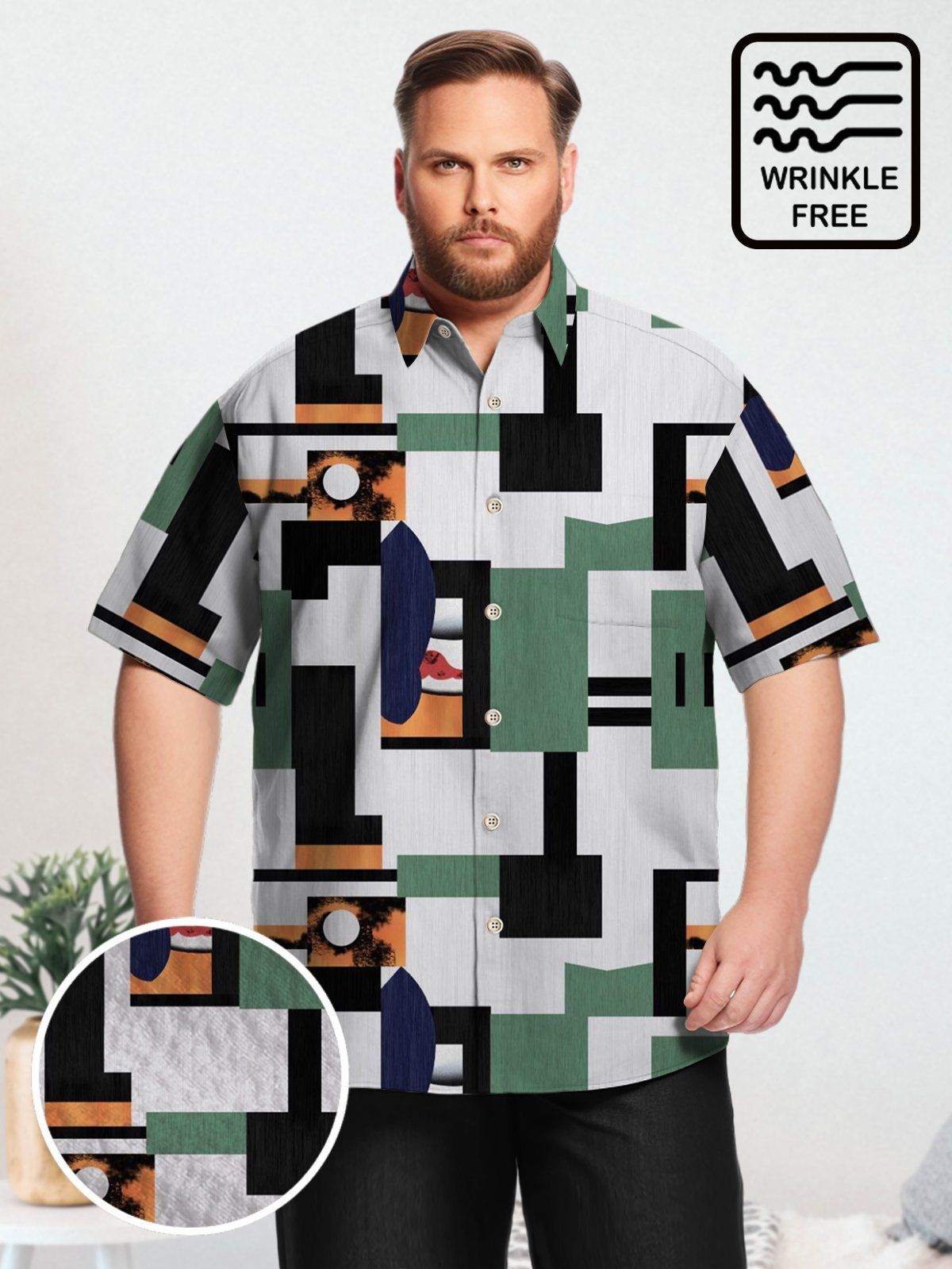 Geometric Big & Tall Color Blocking Hawaiian Shirt Leisure Vacation Hawaiian Shirt