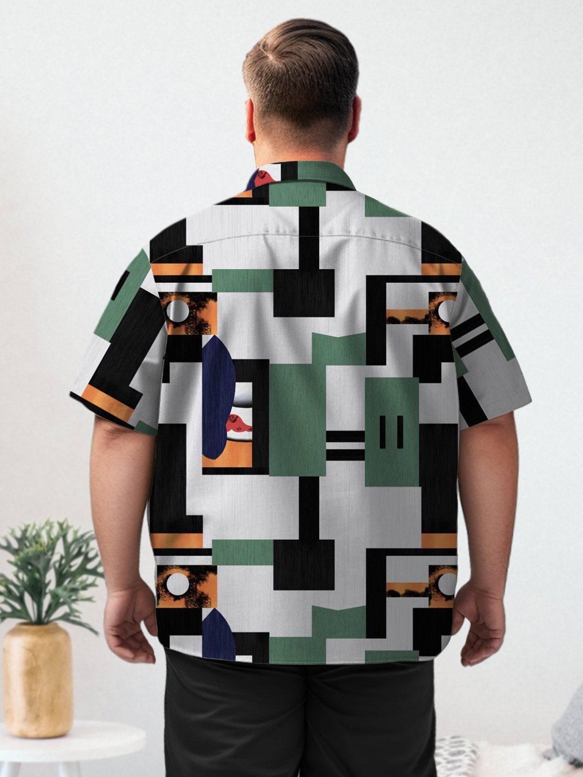 Geometric Big & Tall Color Blocking Hawaiian Shirt Leisure Vacation Hawaiian Shirt