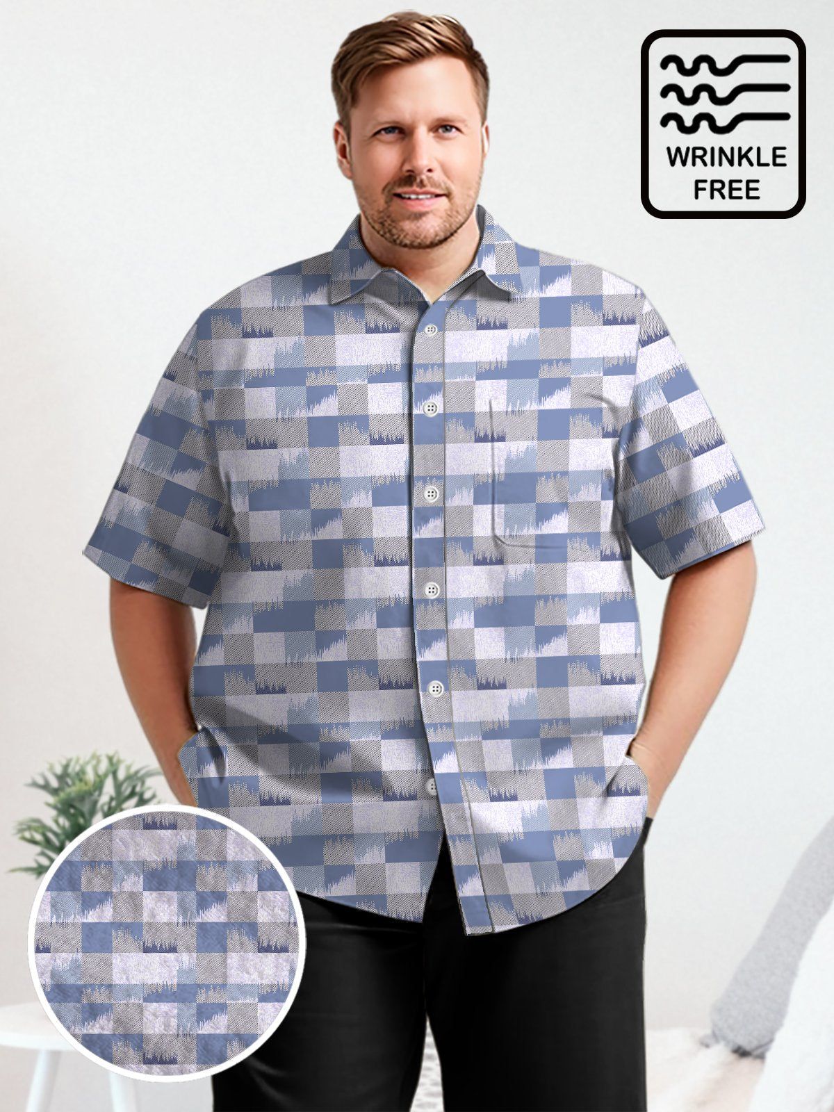 Geometric Big & Tall Plaid Hawaiian Shirt Art Tie-Dye Plaid Hawaiian Shirt