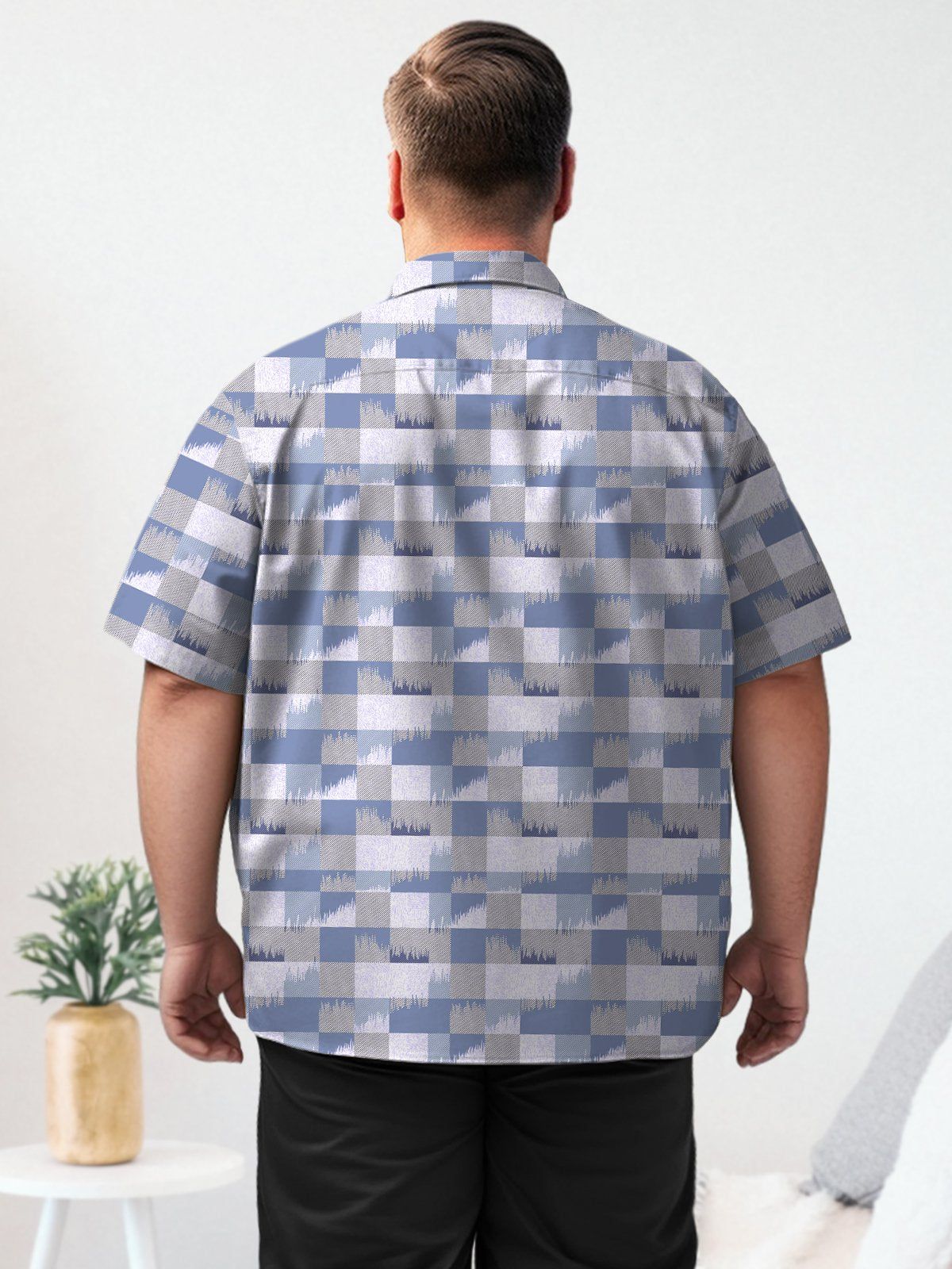 Geometric Big & Tall Plaid Hawaiian Shirt Art Tie-Dye Plaid Hawaiian Shirt