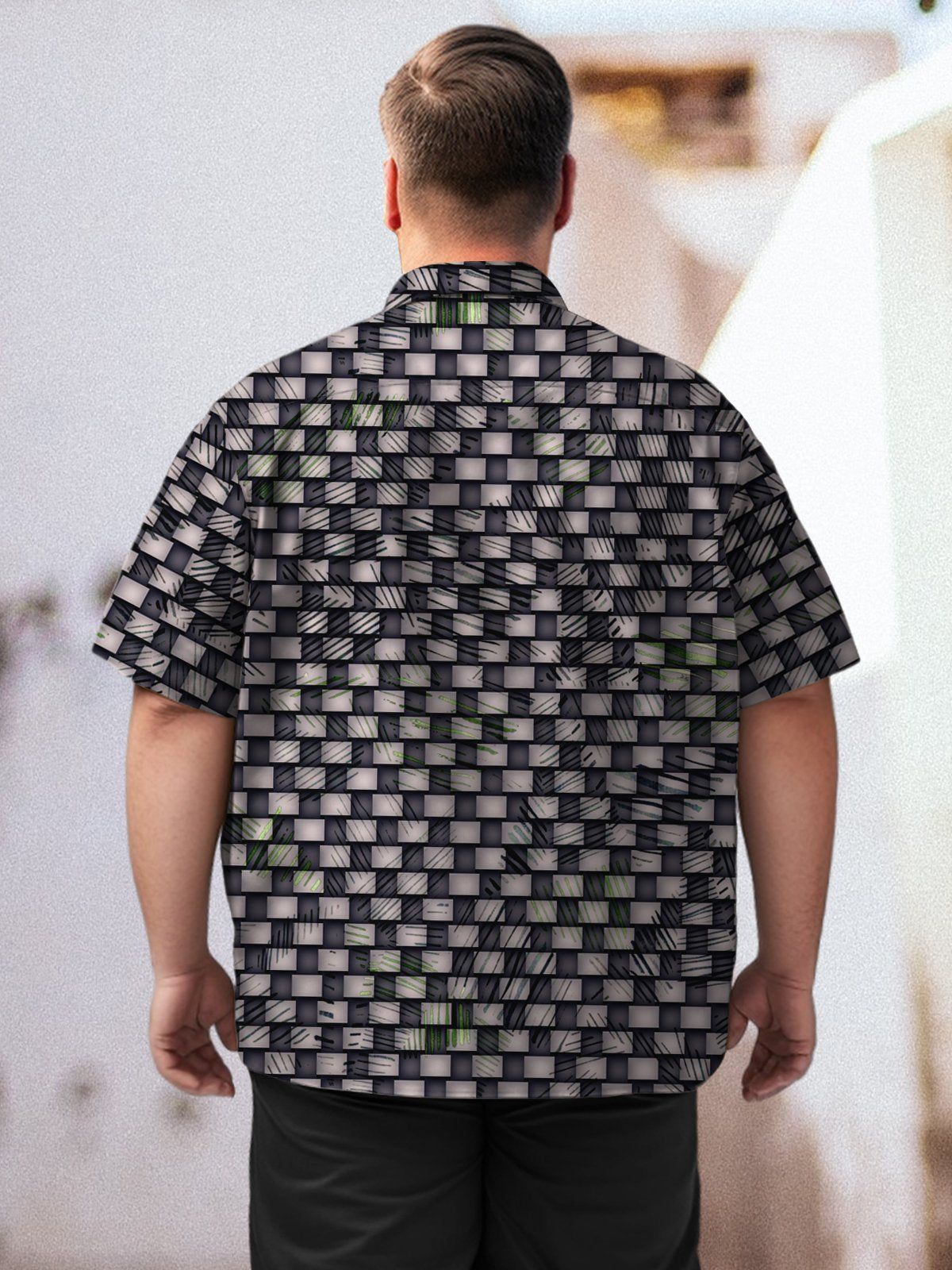 Geometric Big & Tall Plaid Hawaiian Shirt Checkerboard Hawaiian Shirt