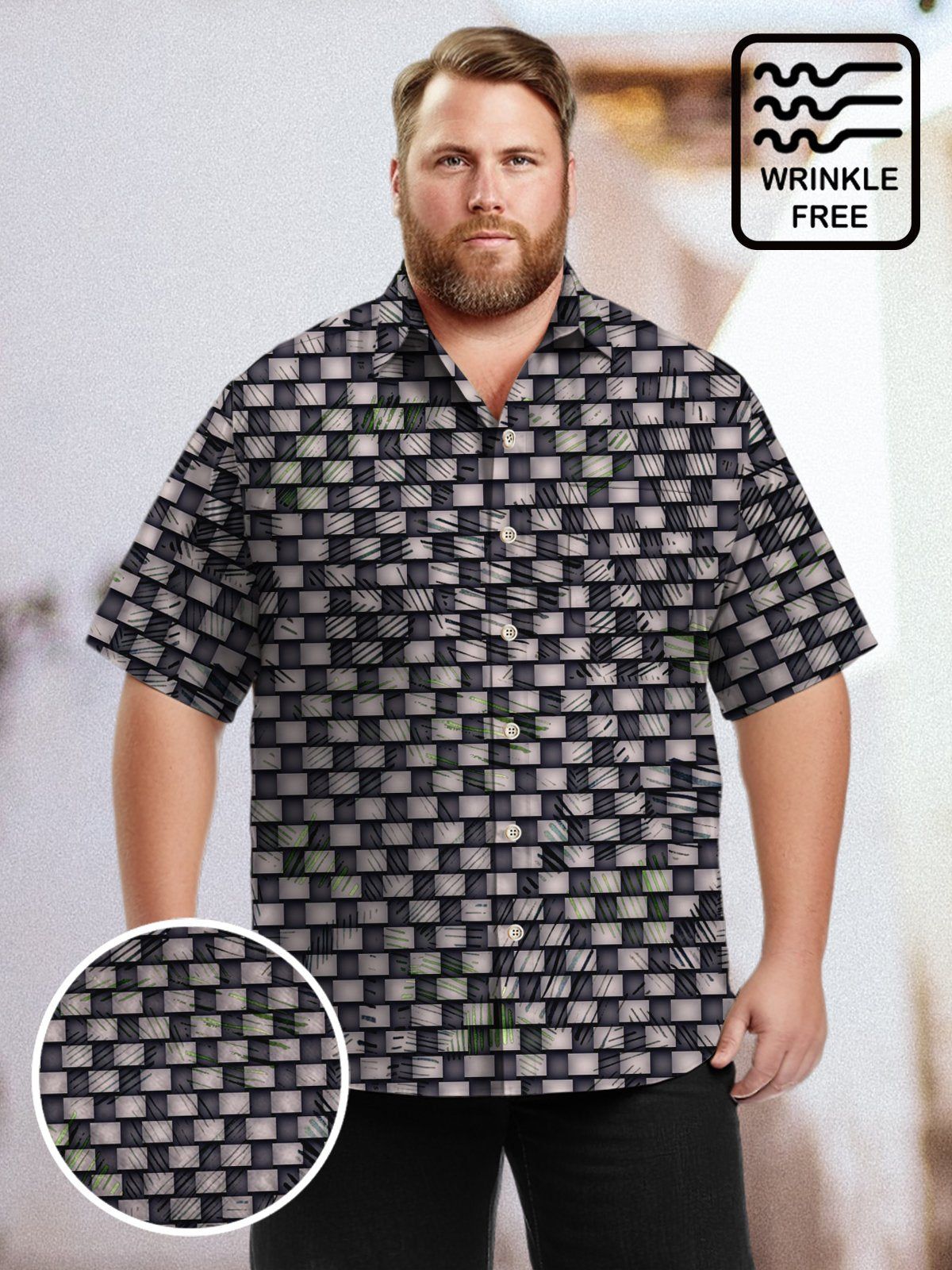 Geometric Big & Tall Plaid Hawaiian Shirt Checkerboard Hawaiian Shirt