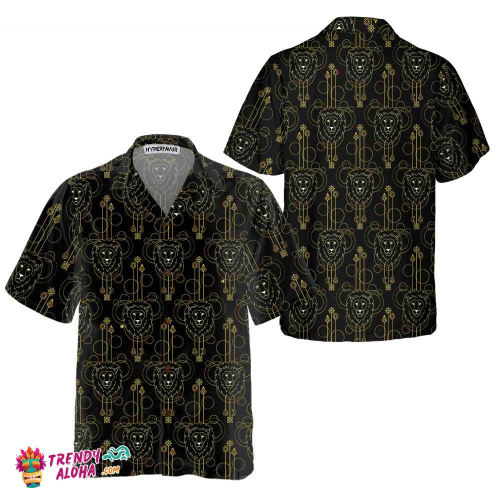 Geometric Lion Seamless Pattern Lion Hawaiian Shirt, Button Up Lion Shirt For Men & Women, Cool Lion Gift