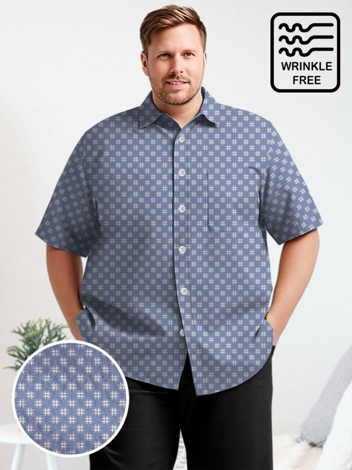 Geometrical Big & Tall Plaid Hawaiian Shirt Leisure Vacation Hawaiian Shirt