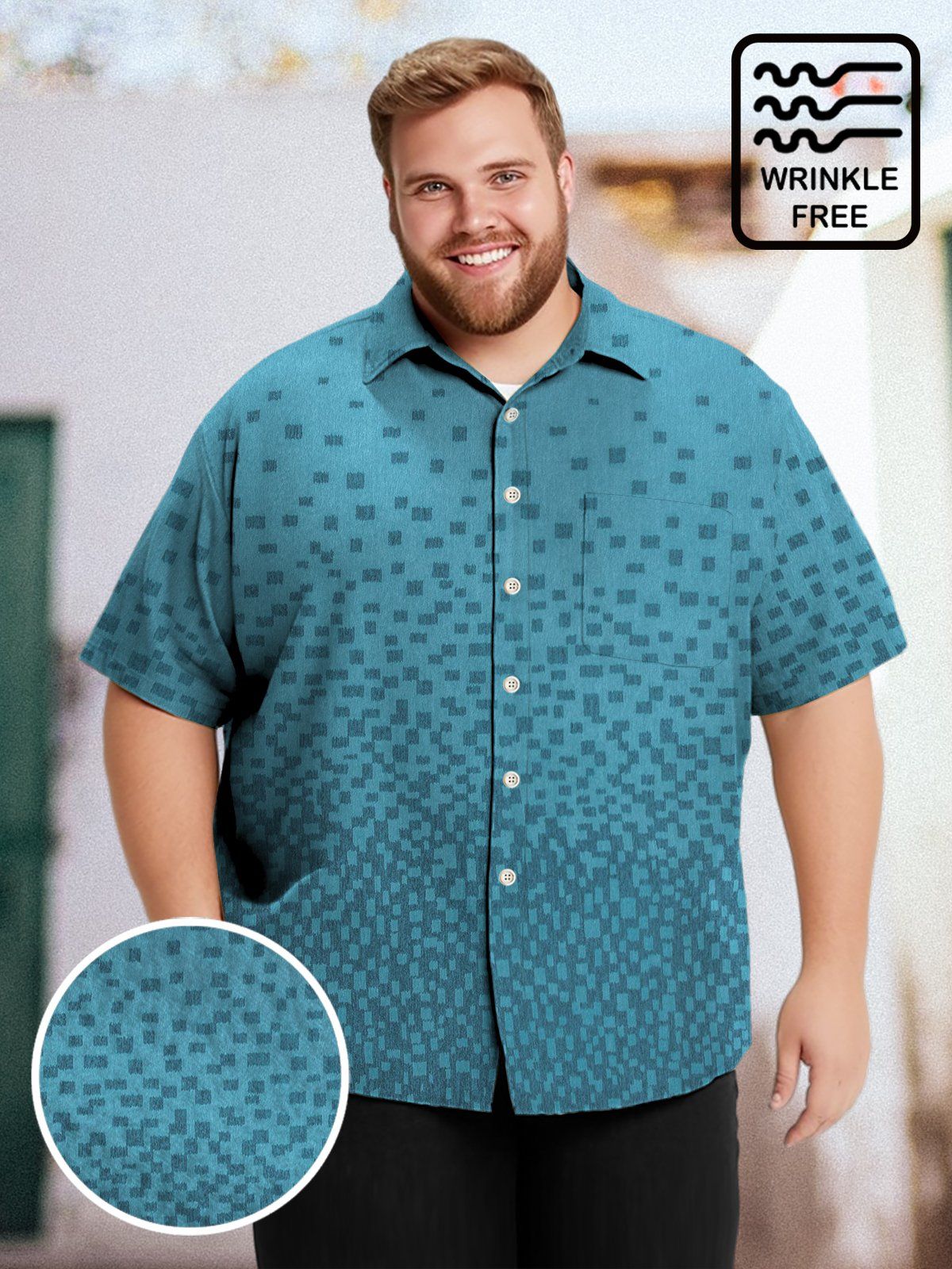Geometrical Big & Tall Tie-Bye Hawaiian Shirt Color Block Gradient Hawaiian Shirt