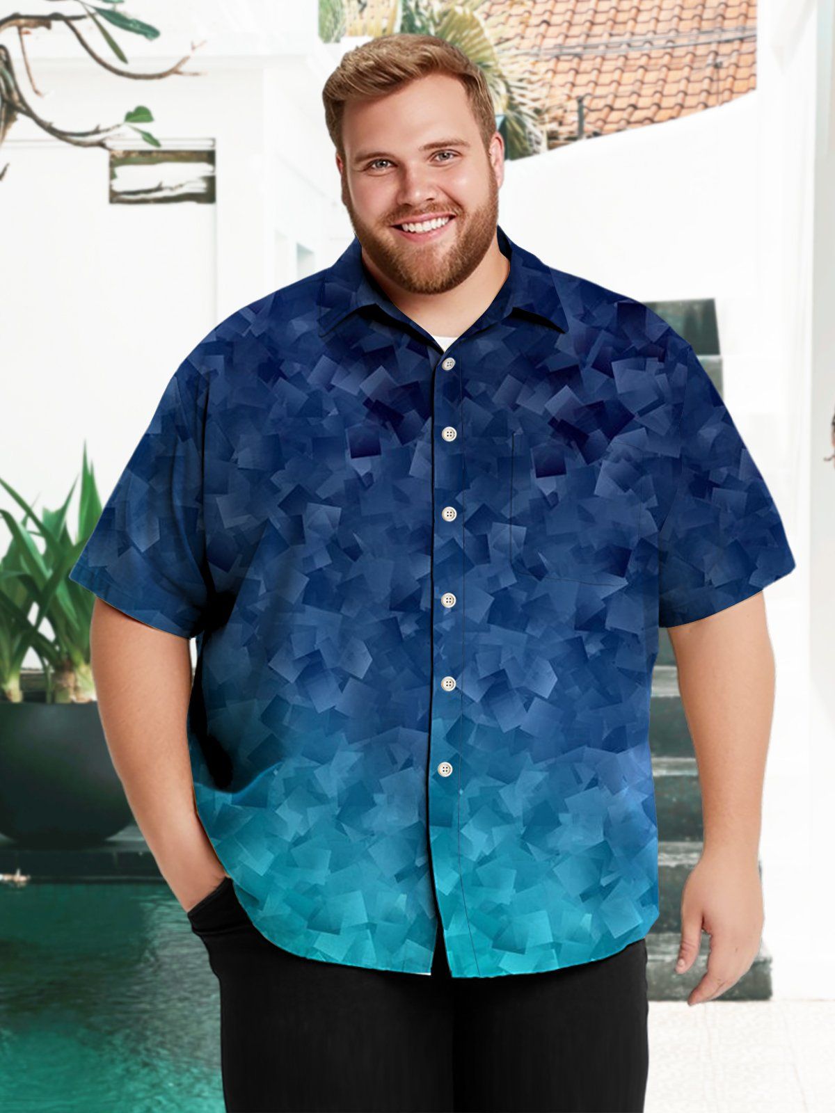 Geometry Big & Tall Gradient Color Hawaiian Shirt