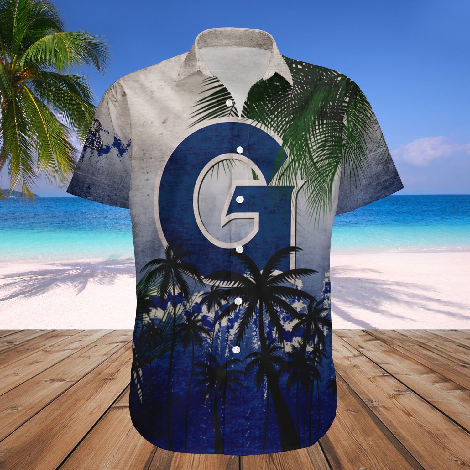 Georgetown Hoyas Hawaii Shirt Coconut Tree Tropical Grunge – NCAA